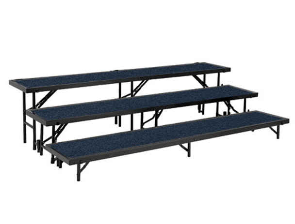 Blue 3 Level Multi-Level Tapered Portable Stage Risers With Carpeted Surface