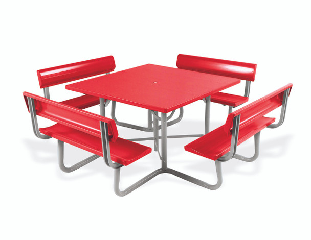 Southern PikNik 48" x 48" (4 ft) Square Aluminum Picnic Table with Backrests (SA-P4848D+P48BR)