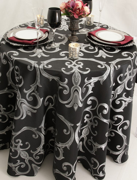 Chopin Damask Tablecloth Linen-Black Silver
