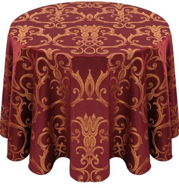 Chopin Damask Tablecloth Linen-Burgundy Gold