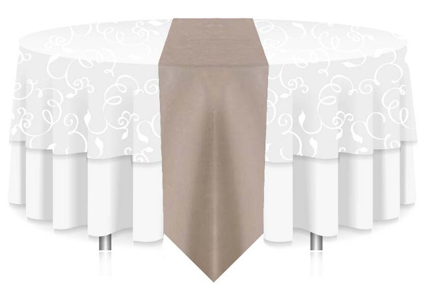 12"W Faux Dupioni Polyester Based Table Runner Linen-Platinum