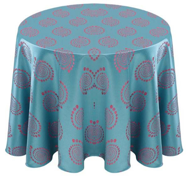 Kaleidoscope Art Deco Jacquard Tablecloth Linen-Turquoise Pink