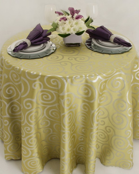 Metallic Scroll Art Deco Jacquard Tablecloth Linen