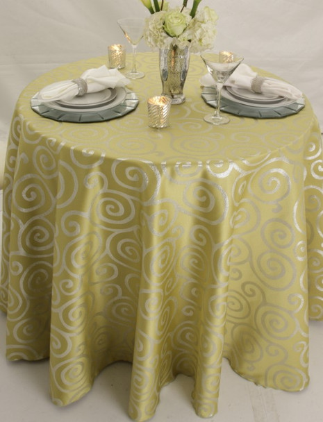 Metallic Scroll Art Deco Jacquard Tablecloth Linen