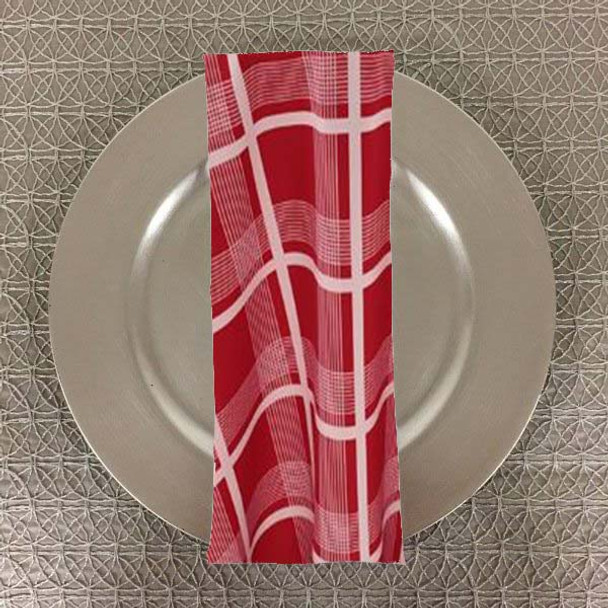 Dozen (12-pack) Nantucket Plaid Geometric Print Polyester Table Napkins-Red