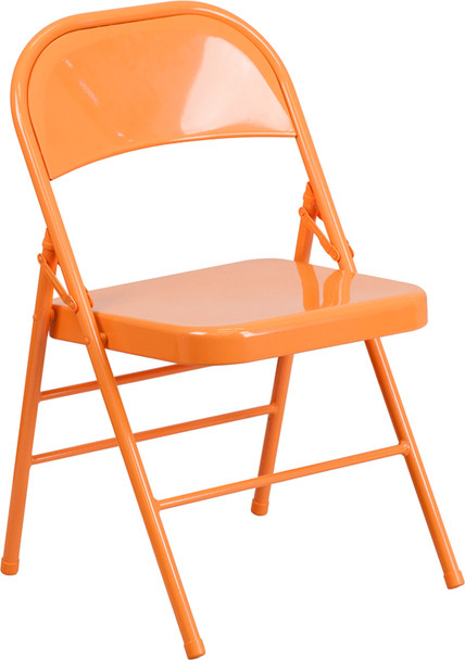 Hercules Colorburst Series-Triple Braced & Double Hinged Metal Folding Chair-Orange