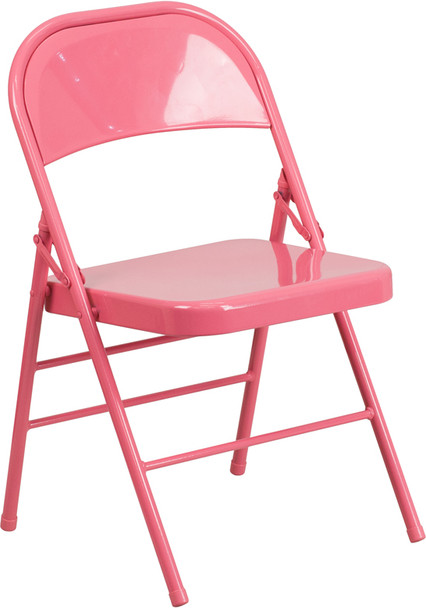 Hercules Colorburst Series-Triple Braced & Double Hinged Metal Folding Chair-Pink