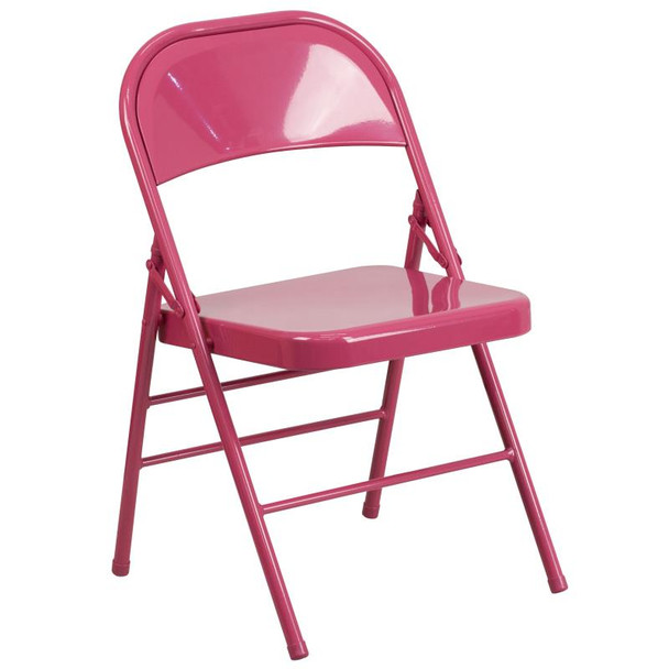 Hercules Colorburst Series-Triple Braced & Double Hinged Metal Folding Chair-Fuchsia