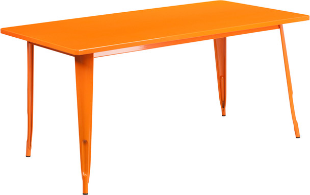 Indoor/Outdoor Cafe Metal 7 Piece set- 31.5" x 63" Rectangle Table with 6 Arm Chairs-Orange Table