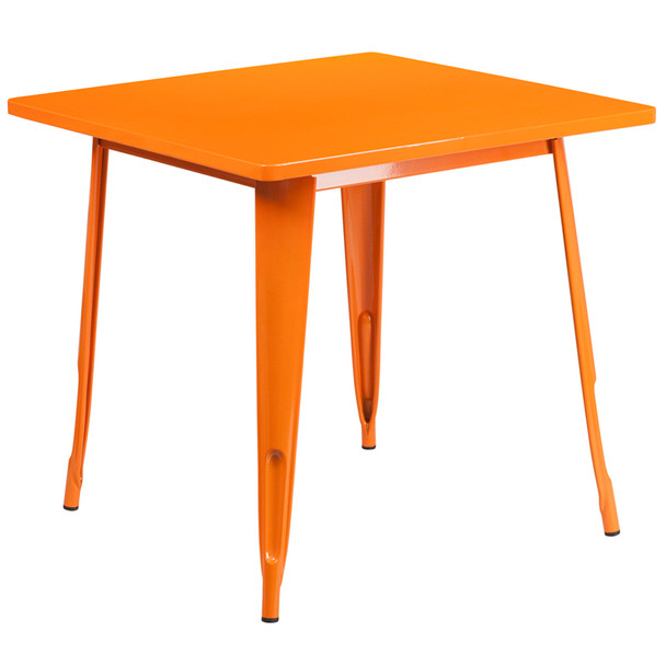 Indoor/Outdoor Cafe Metal 5 Piece set- 31.5"Square Table with 4 Arm Chairs -Orange Table