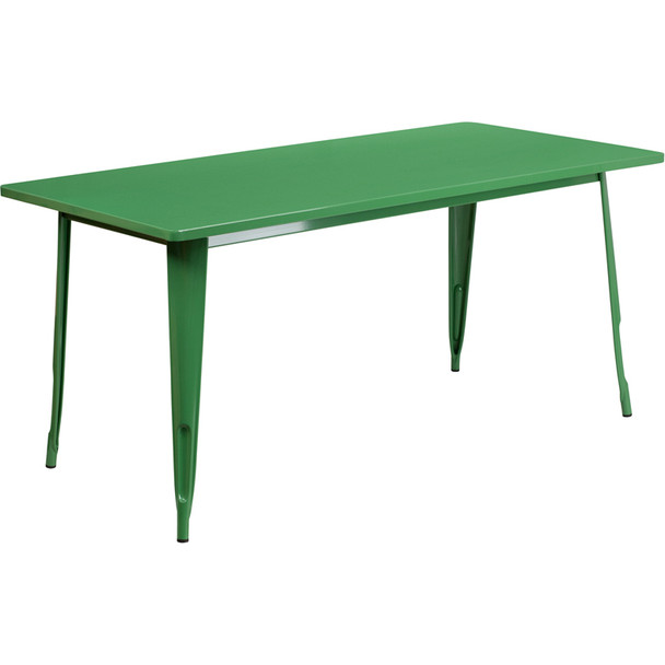 Indoor/Outdoor Cafe Metal 31.5" x 63" Rectangle Table-Green