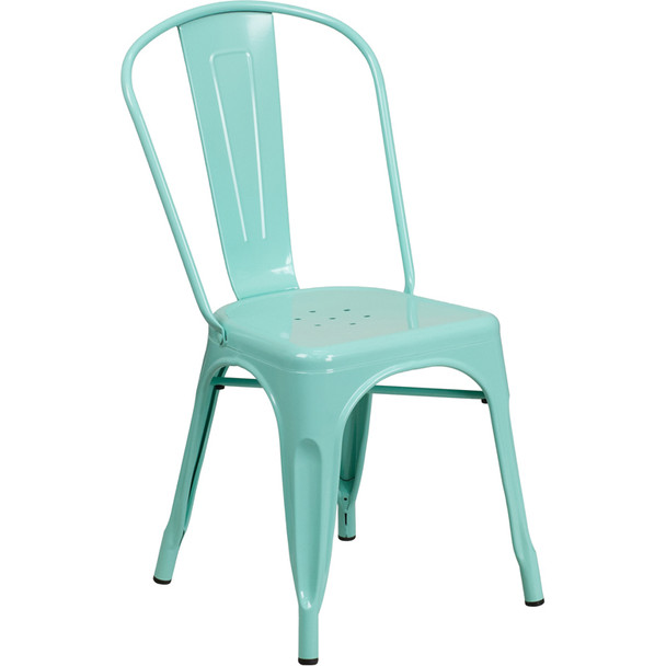 Indoor/Outdoor Metal Tolix Stacking Chairs-Mint Green
