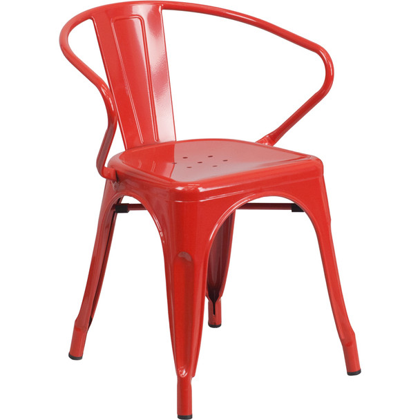 Indoor/Outdoor Metal Bistro Tolix Stacking Chairs with Arms-Red