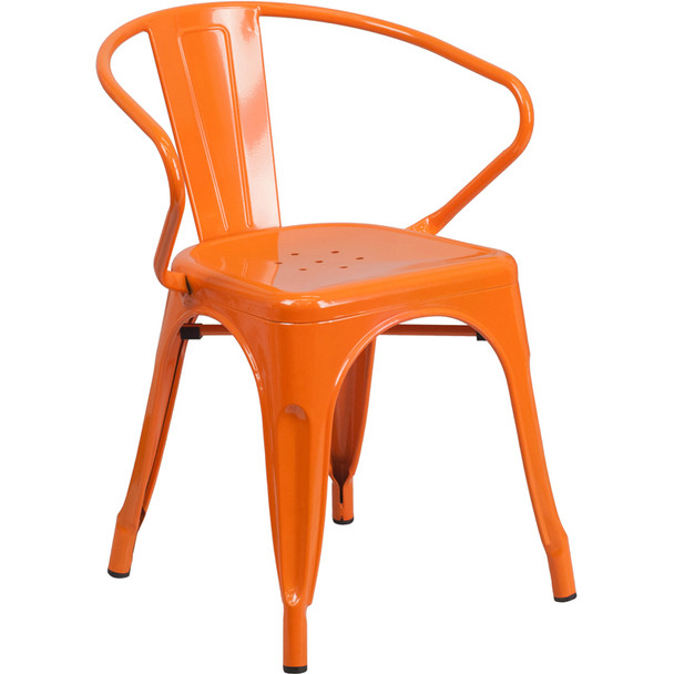 Indoor/Outdoor Metal Bistro Tolix Stacking Chairs with Arms-Orange