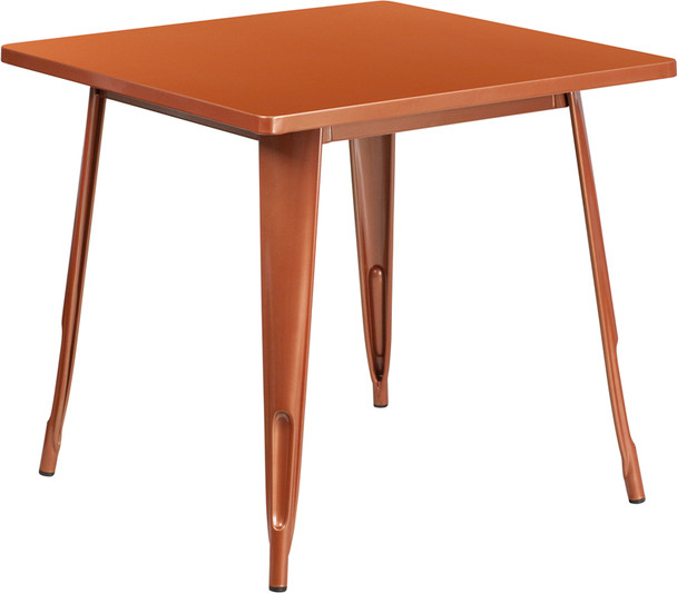 Indoor/Outdoor Cafe Metal 31.5"Square Cafe Table-Copper