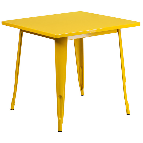 Indoor/Outdoor Cafe Metal 31.5"Square Cafe Table-Yellow