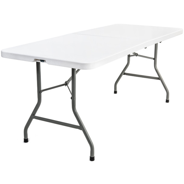 RhinoLite Fold In Half Rectangle Plastic Folding Table, Locking Steel Frame