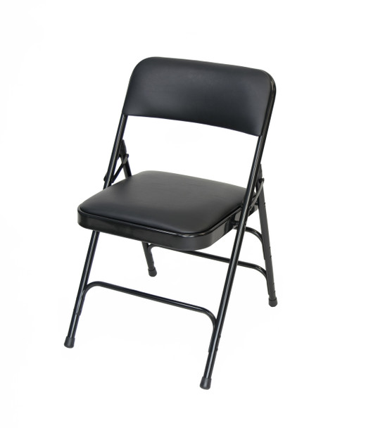 Classic Series Vinyl Padded Folding Chair - Quad Hinged - Triple Cross Braced - 300lb Capacity-Black