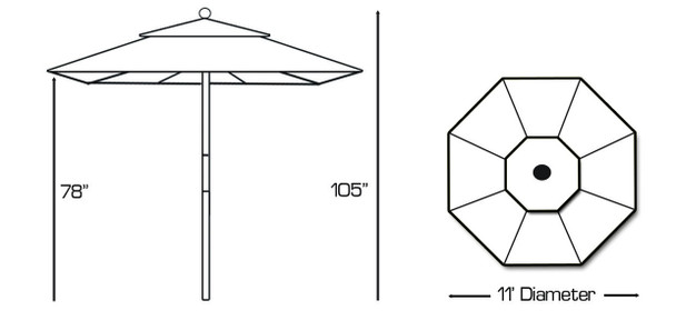 Galtech 11-ft. Wood Umbrella With Brass Trim 4 Pulley Lift, Model 183 (GA183)