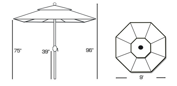 Galtech 9-ft. Teak Wood Umbrella With Rotational Tilt Crank Lift, Model 537 (GA537)