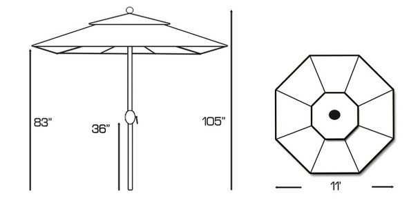 Galtech 11-ft. Teak Wood Umbrella With Crank Lift, Model 587