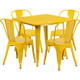 Indoor/Outdoor Cafe Metal 5 Piece set- 31.5" Square Table set with 4 Stack Chairs-Yellow