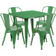 Indoor/Outdoor Cafe Metal 5 Piece set- 31.5" Square Table set with 4 Stack Chairs-Green