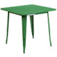 Indoor/Outdoor Cafe Metal 5 Piece set- 31.5" Square Table set with 4 Stack Chairs-Green Table