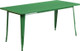 Indoor/Outdoor Cafe Metal 7 Piece set- 31.5" x 63" Rectangle Table with 6 Arm Chairs-Green Table