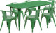 Indoor/Outdoor Cafe Metal 7 Piece set- 31.5" x 63" Rectangle Table with 6 Arm Chairs-Green