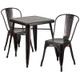 Indoor/Outdoor Cafe Metal 3 Piece set- 23.75" Square Table with 2 Stack Chairs-Antique Gold