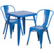 Indoor/Outdoor Cafe Metal 3 Piece set- 23.75" Square Table with 2 Stack Chairs-Blue