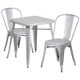 Indoor/Outdoor Cafe Metal 3 Piece set- 23.75" Square Table with 2 Stack Chairs-Silver