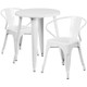 Indoor/Outdoor Cafe Metal 3 Piece set-24" Round Table with 2 Arm Chairs-White