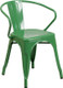 Indoor/Outdoor Cafe Metal 3 Piece set-24" Round Table with 2 Arm Chairs-Green Chair
