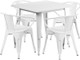 Indoor/Outdoor Cafe Metal 5 Piece set- 31.5"Square Table with 4 Arm Chairs -White