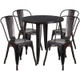 Indoor/Outdoor Cafe Metal 5 Piece set- 30" Round Table with 4 Stack Chairs-Antique Gold