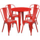 Indoor/Outdoor Cafe Metal 5 Piece set- 30" Round Table with 4 Stack Chairs-Red