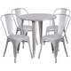 Indoor/Outdoor Cafe Metal 5 Piece set- 30" Round Table with 4 Stack Chairs-Silver