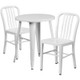 Metal Indoor/Outdoor Cafe Table Set with Vertical Slat Chairs-24" Round with 2 Chairs-WHITE