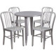 Metal Indoor/Outdoor Cafe Table Set with Vertical Slat Chairs-30" Round with 4 Chairs-Silver