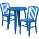 Metal Indoor/Outdoor Cafe Table Set with Vertical Slat Chairs-24" Round with 2 Chairs-Blue