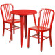 Metal Indoor/Outdoor Cafe Table Set with Vertical Slat Chairs-24" Round with 2 Chairs-Red