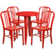 Metal Indoor/Outdoor Cafe Table Set with Vertical Slat Chairs-24" Round with 4 Chairs-Red