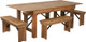 40" Wide Hercules Antique Rustic Solid Pine Folding Farm Table with 4 Short Benches-7 Ft table