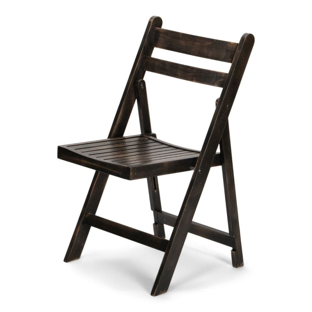 Wood Slatted Folding Chair - Antique Black - FoldingChairsandTables