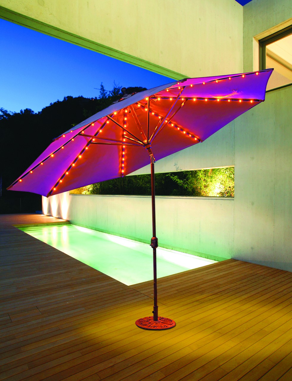 Galtech 11-ft. L.E.D.Aluminum Umbrella With Auto-tilt Crank Lift, Model 986  - FoldingChairsandTables.com