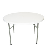 RhinoLite 48" (4 ft) Round Plastic Folding Table with Umbrella Hole, Solid One Piece Top, Locking Steel Frame