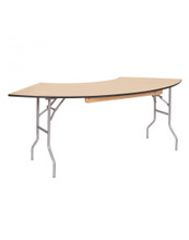 European Birch 30"x84" (5 ft) Serpentine Wood Folding Table, Vinyl Edging, Bolt-Thru Top, Locking Steel Frame