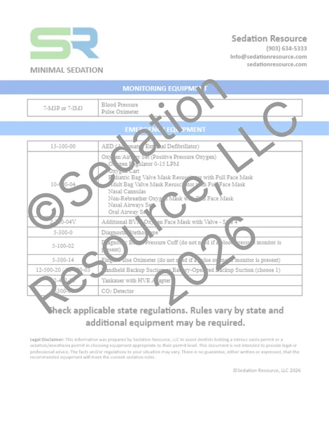 Minimal Sedation Equipment List